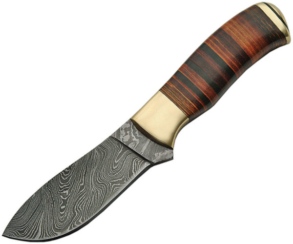 Damascus Stacked Leather Hunter (4")