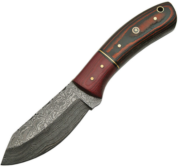 Damascus Skinner Burgundy Micarta (4")