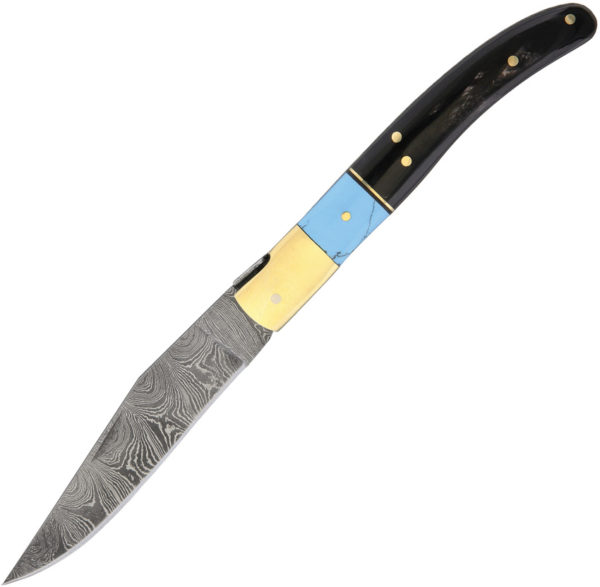 Damascus Turquoise And Horn Folder (3.75")