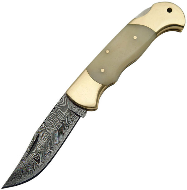 Damascus Lockback Bone (3.25")