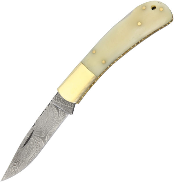 Damascus Lockback White Bone (3")