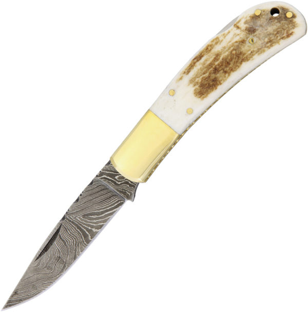 Damascus Lockback Stag (3")
