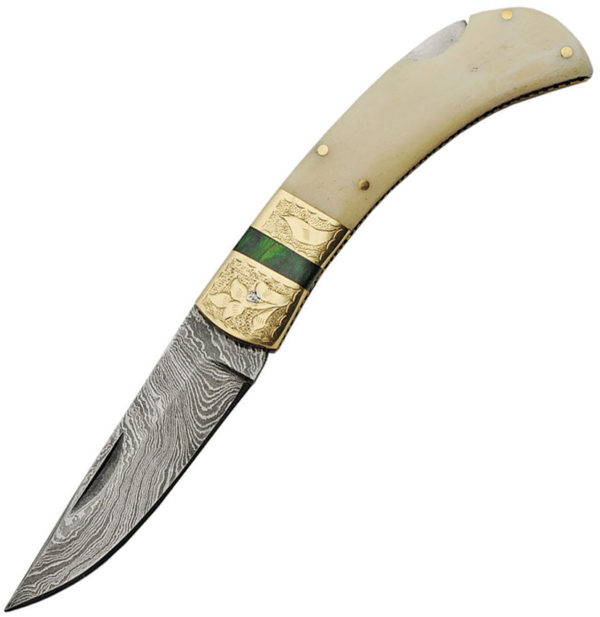 Damascus Lockback Smooth Bone (3")