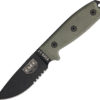 ESEE 3 MIL Green Micarta handle (3.75″, Black, Partially Serrated)