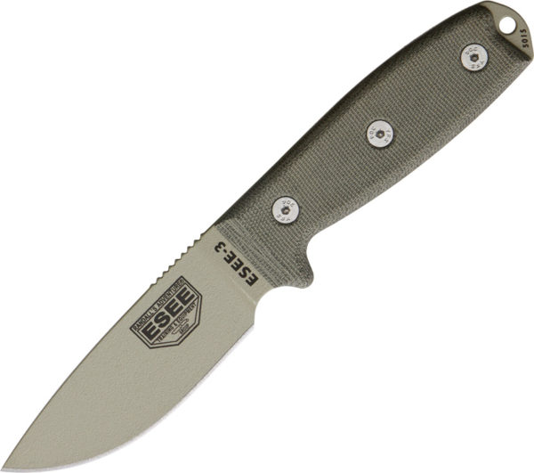 ESEE 3 Desert Tan fixed blade knife with sheath