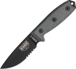 ESEE 3 Black Micarta handle with Black Sheath (3.75″, Black, Partially Serrated)