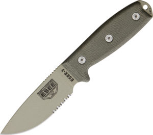 ESEE 3 Desert Tan Blade with Green MOLLE Sheath (3.75″Partially )