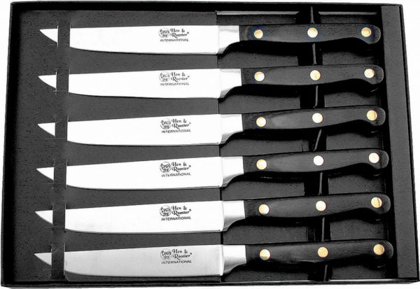 Hen & Rooster Steak Knife Set Black Wood (5")