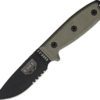 ESEE 3MIL Green Micarta Handle (3.88″, Black, Partially Serrated)