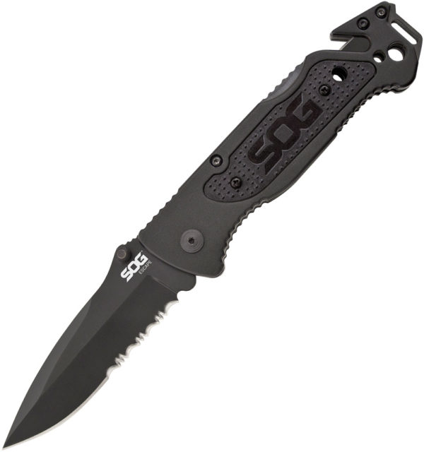 SOG Escape Lockback SOG Escape Lockback Knife Black (3.4"Serr)
