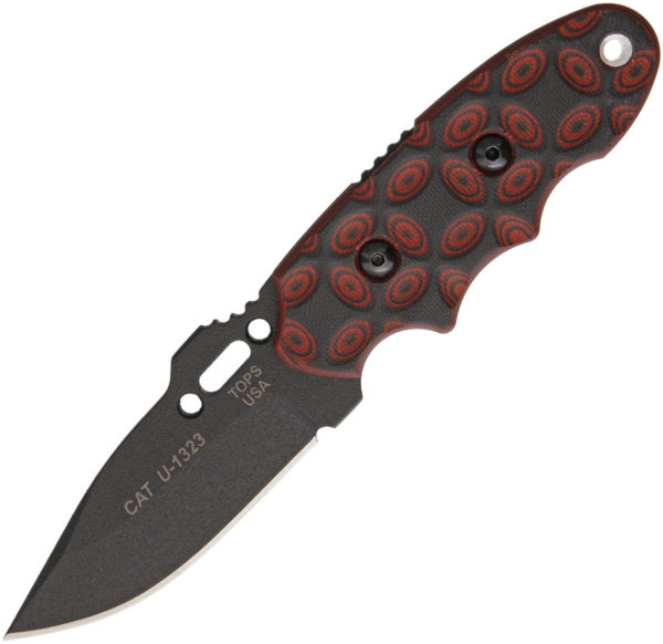 TOPS Knives C.A.T., TP200H02, TOPS Knives C.A.T. Drop Point G10 Black/Red Knife (Black Stonewash) TP200H02
