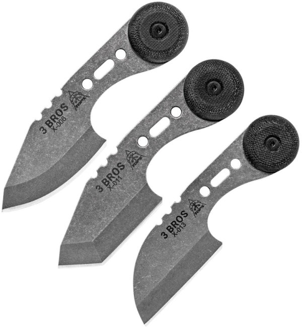 TOPS Knives 3 Bros. Combo, TP3BRCMB, TOPS Knives 3 Bros. Combo Drop Point/Sheepsfoot/Tanto Point Micarta Gray Knife (Stonewash) TP3BRCMB
