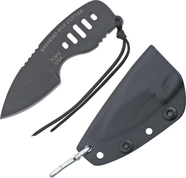 TOPS Knives Baghdad Box Cutter, TPBBC01, TOPS Knives Baghdad Box Cutter Spear Point Steel Black Knife (Black Stonewash) TPBBC01