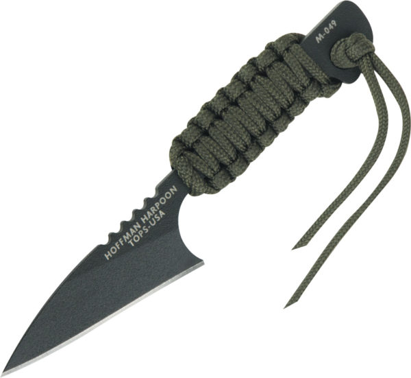 TOPS Knives Mini Hoffman Harpoon, TPHOFHARMINI, TOPS Knives Mini Hoffman Harpoon Wharncliffe Cord OD Green Knife (Black Stonewash) TPHOFHARMINI