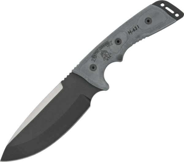 TOPS Knives Outpost Command, TPOC01, TOPS Knives Outpost Command Drop Point Micarta Gray Knife (Black Stonewash) TPOC01