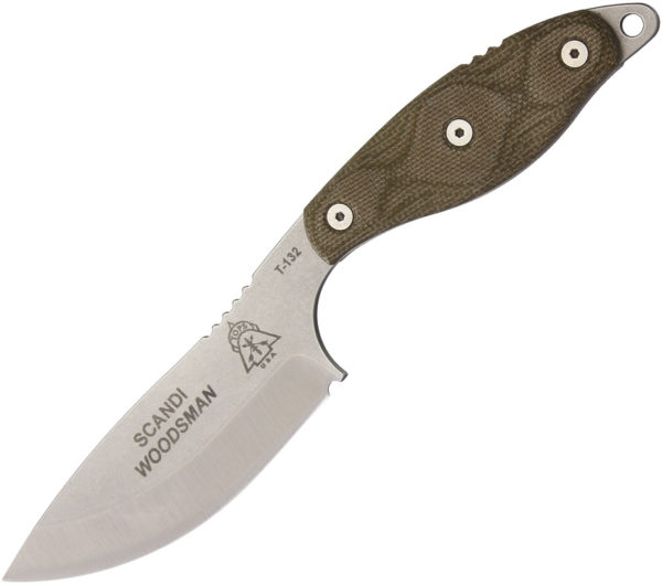 TOPS Knives Scandi Woodsman, TPSWOOD35, TOPS Knives Scandi Woodsman Drop Point Micarta Tan Knife (Stonewash) TPSWOOD35