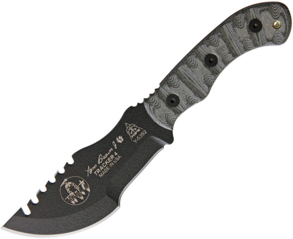 TOPS Knives Mini Tom Brown Tracker #4, TPTBT040RMT, TOPS Knives Mini Tom Brown Tracker #4 Clip Point Micarta Gray Knife (Black Stonewash) TPTBT040RMT