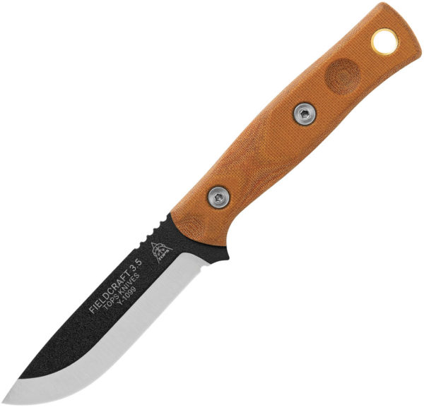 TOPS Knives Mini BOB Brothers of Bushcraft Fieldcraft, TPMBROS01, TOPS Knives Mini BOB Brothers of Bushcraft Fieldcraft Drop Point Micarta Brown Knife (Black Stonewash) TPMBROS01