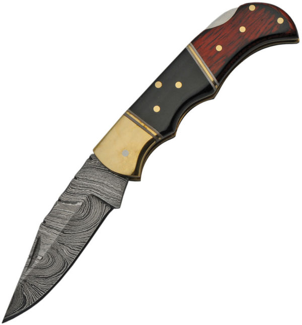 Damascus Lockback Wood and Horn (2.75")