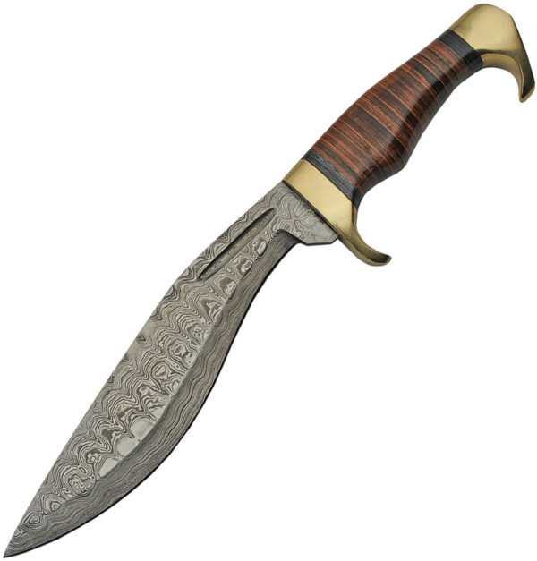 Damascus Kukri Stacked Leather (8")