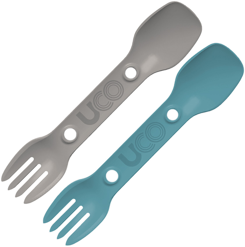 UCO UTILITY SPORK 2 PACK WITH TETHER 3 IN 1 CUTLERY SET BUSHCRAFT CAMPING HIKING 