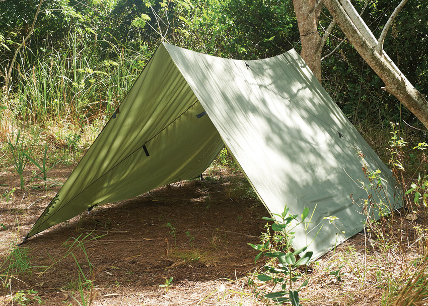 Diamond-shaped Rhombus tarp shelter. 