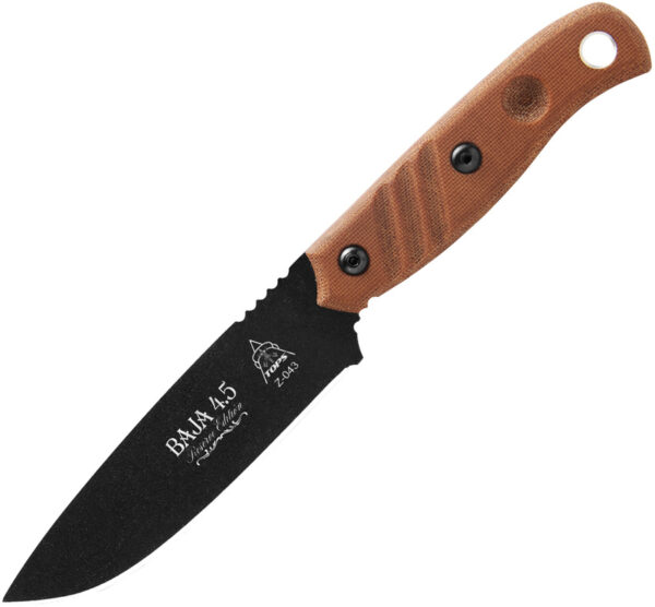 TOPS Knives Baja 4.5, TPBAJA45R, TOPS Knives Baja 4.5 Drop Point Micarta Brown Knife (Black Stonewash) TPBAJA45R