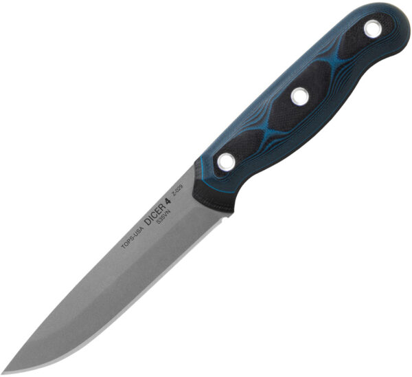 TOPS Knives Dicer 4, TPDCR401, TOPS Knives Dicer 4 Drop Point G10 Blue/Black Knife (Gray Stonewash) TPDCR401