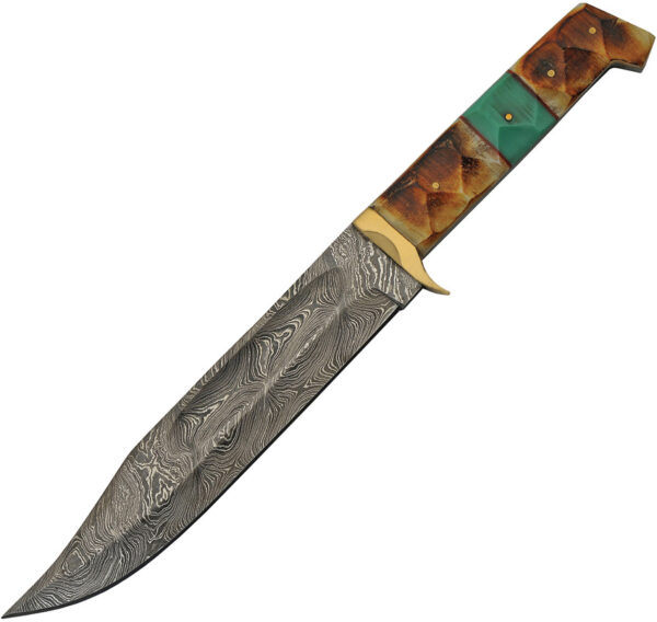 Damascus Burnt Bone Bowie (8")