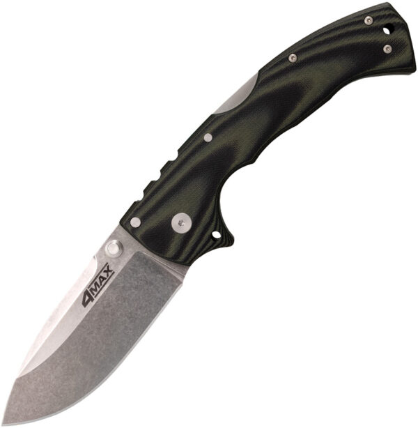 Cold Steel 4-Max Tri-Ad, CS 62RMA, Cold Steel 4-Max Tri-Ad Drop Point G10 Black/Green Knife (Stonewash) CS 62RMA