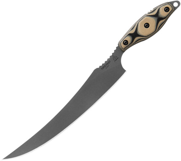 TOPS Knives Filet, TPFIL01, TOPS Knives Filet Trailing Point G10 Black/Tan Knife (Stonewash) TPFIL01