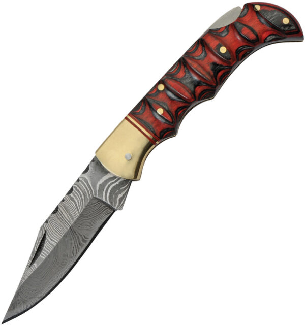 Damascus Red and Black Lockback (3")