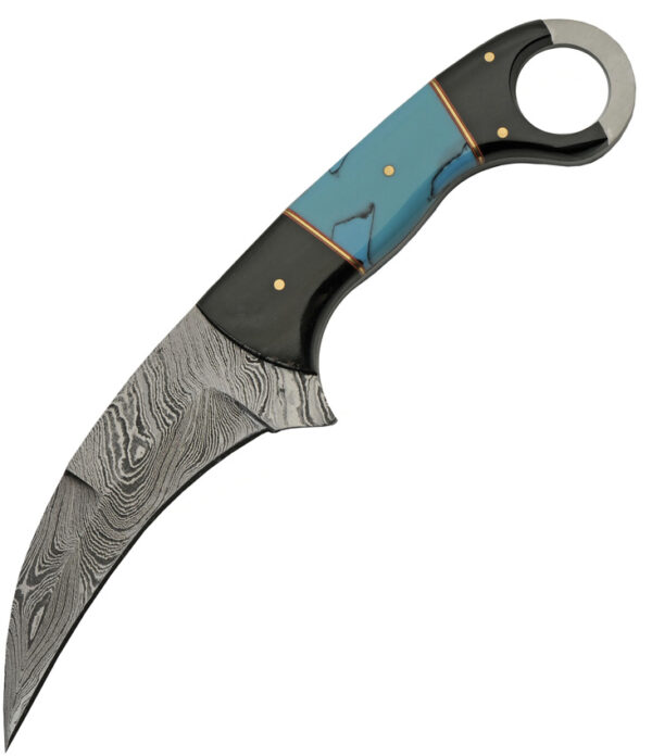 Damascus Karambit Horn/Turquoise (4.25")
