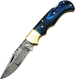 FH Knives Lockback Damascus Blue (2.75″)