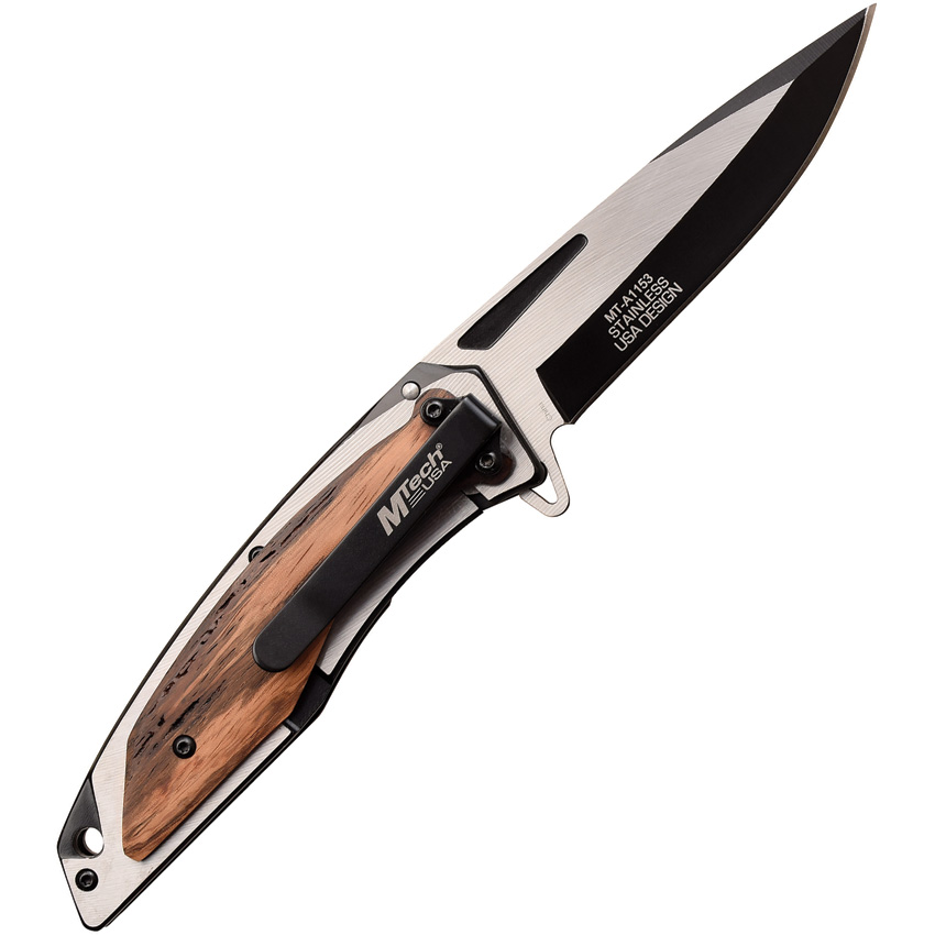 MTech Wood Framelock A/O Knife Brown (3.75") MTech Wood Framelock A/O Knife Brown (3.75")