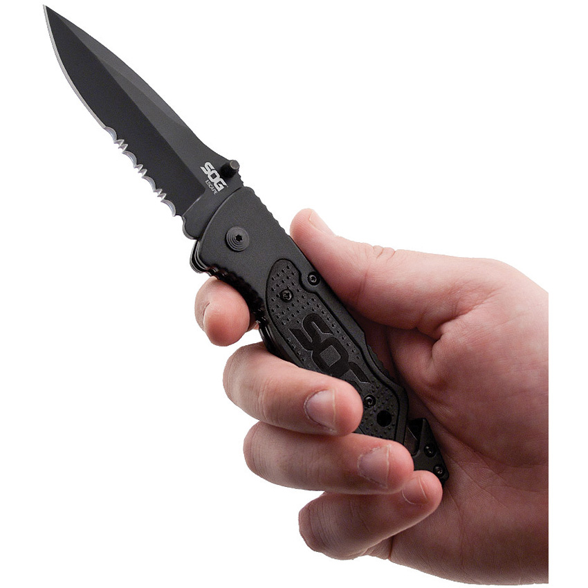 SOG Escape Lockback SOG Escape Lockback Knife Black (3.4"Serr)