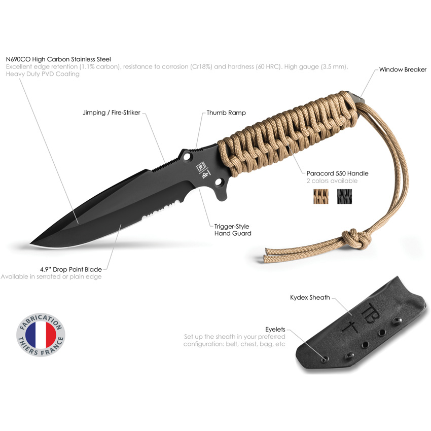 TB Outdoor Survival Fixed Blade Coyote (4.5")