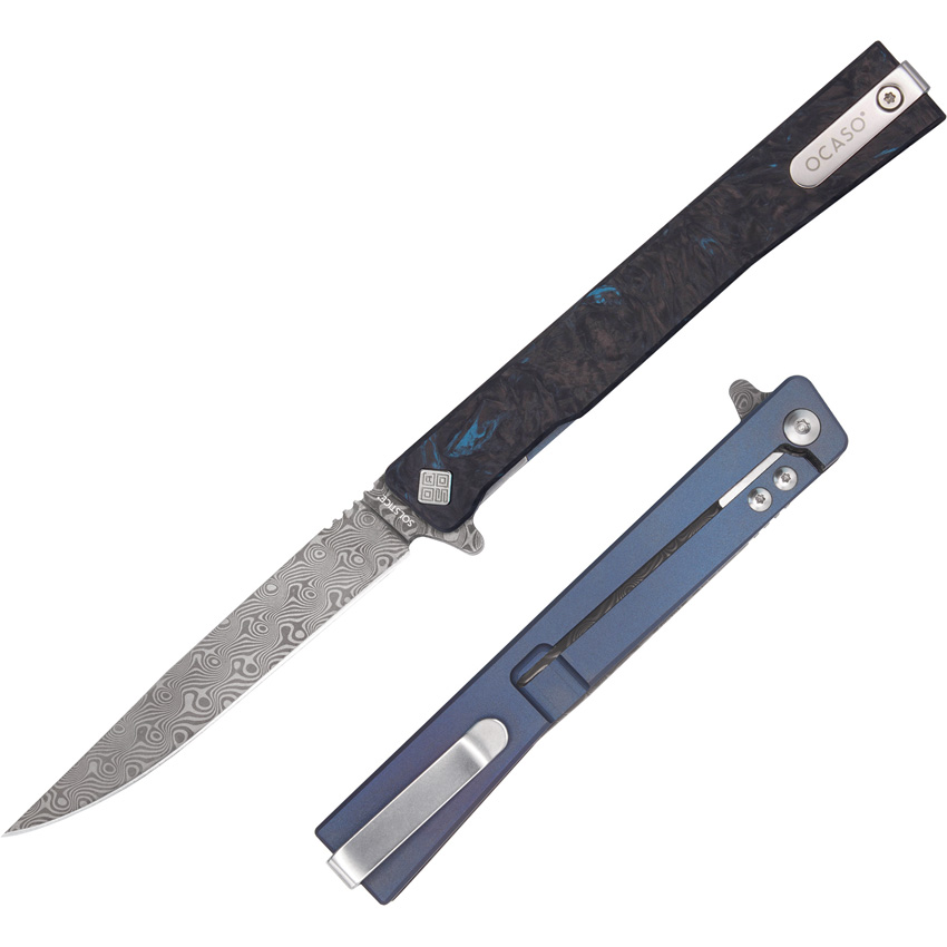 Ocaso Solstice Knife - Ocaso Solstice Knife Dark Blue, Ocaso Solstice Knife Dark Blue Damascus (3.5") for sale