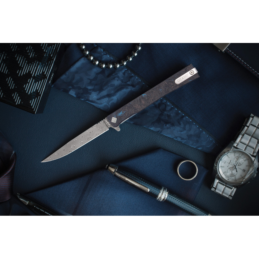 Ocaso Solstice Knife - Ocaso Solstice Knife Dark Blue, Ocaso Solstice Knife Dark Blue Damascus (3.5") for sale