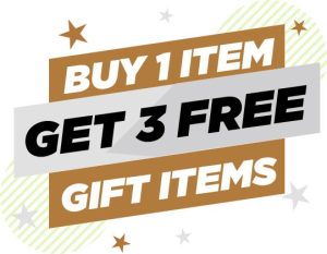 Buy 1 item get 3 free gifts