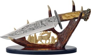 China Made Bowie Knife w Display Deer