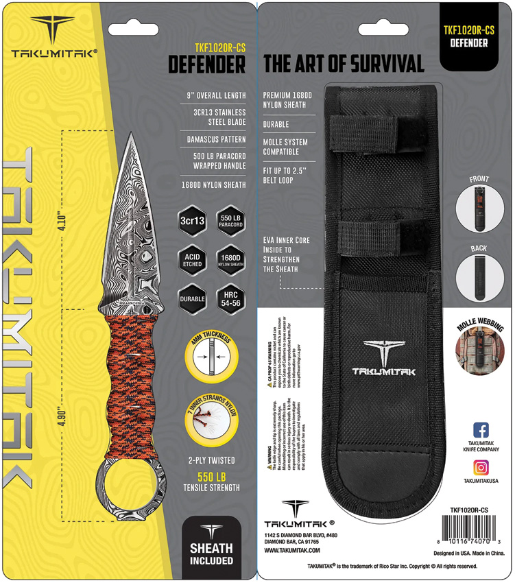 Takumitak Defender Fixed Blade Orange Takumitak Defender Fixed Blade Orange