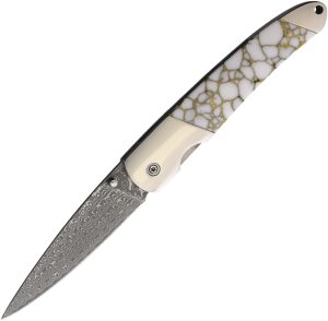 Santa Fe Stoneworks Damascus Linerlock White/Gold