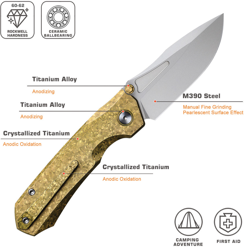REMETTE Rhino Button Lock Ti Gold (3.13") REMETTE Rhino Button Lock Ti Gold (3.13")