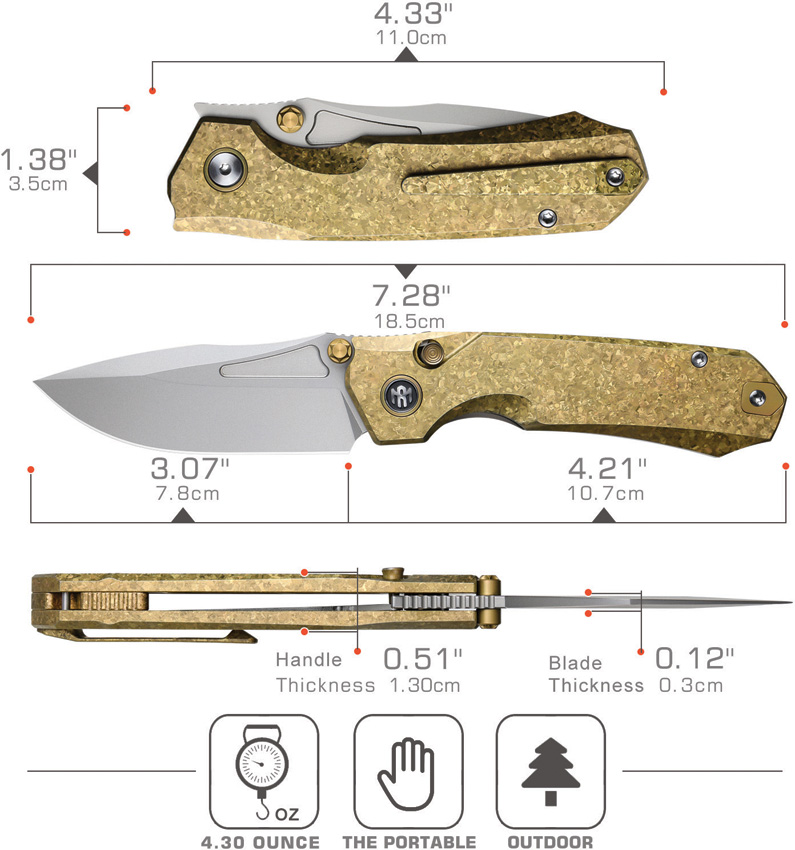REMETTE Rhino Button Lock Ti Gold (3.13") REMETTE Rhino Button Lock Ti Gold (3.13")