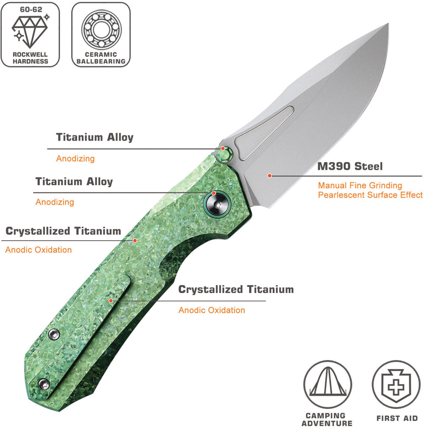 REMETTE Rhino Button Lock Ti Green (3.13") REMETTE Rhino Button Lock Ti Green (3.13")