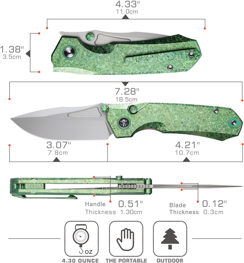 REMETTE Rhino Button Lock Ti Green (3.13") REMETTE Rhino Button Lock Ti Green (3.13")