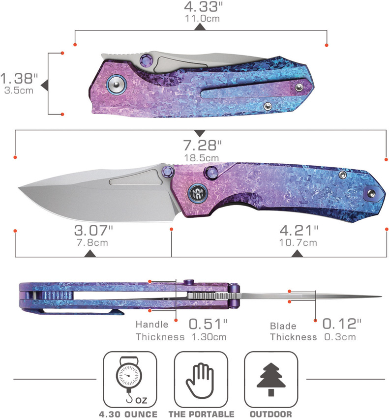 REMETTE Rhino Button Lock Ti Blue (3.13") REMETTE Rhino Button Lock Ti Blue (3.13")