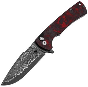 Klaken Knives Breakline Button Lock Red CF (3.38″)